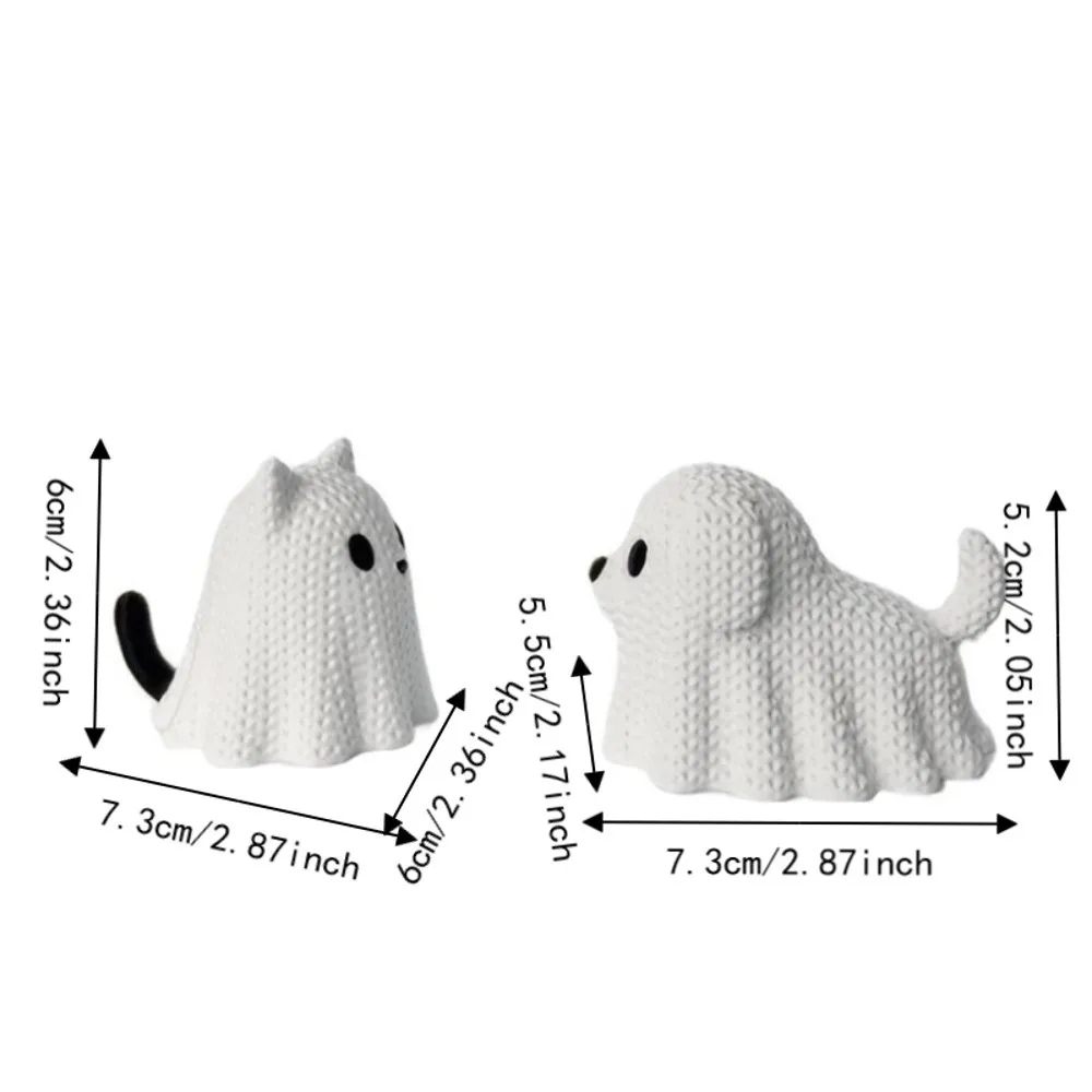 Knitted Texture Halloween Ghost Cat Dog Figurines Mini Plastic Ghost Cat Dog Desktop Ornaments 3D Printed view 6