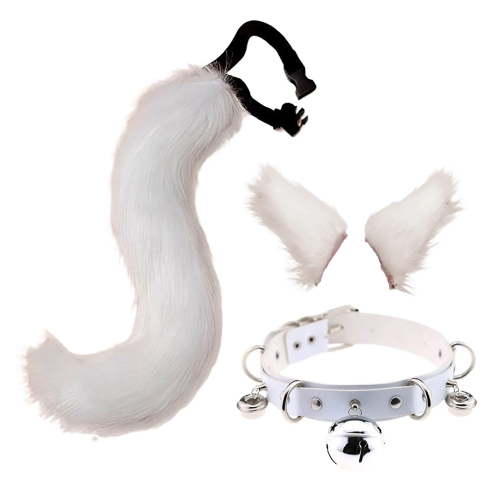 3pcs Cute Fox Ears Wolf Ears Hair Band+therianTail +Bell Collar for Performance Halloween Costume Accessories Dress up Therian