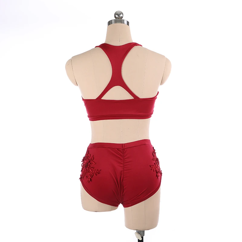 Rhythmic Gymnastics Training Air Yoga Leotards Pole Dance Performance Costume Wine Red Dance Costume Adult Girls Two Piece Set
