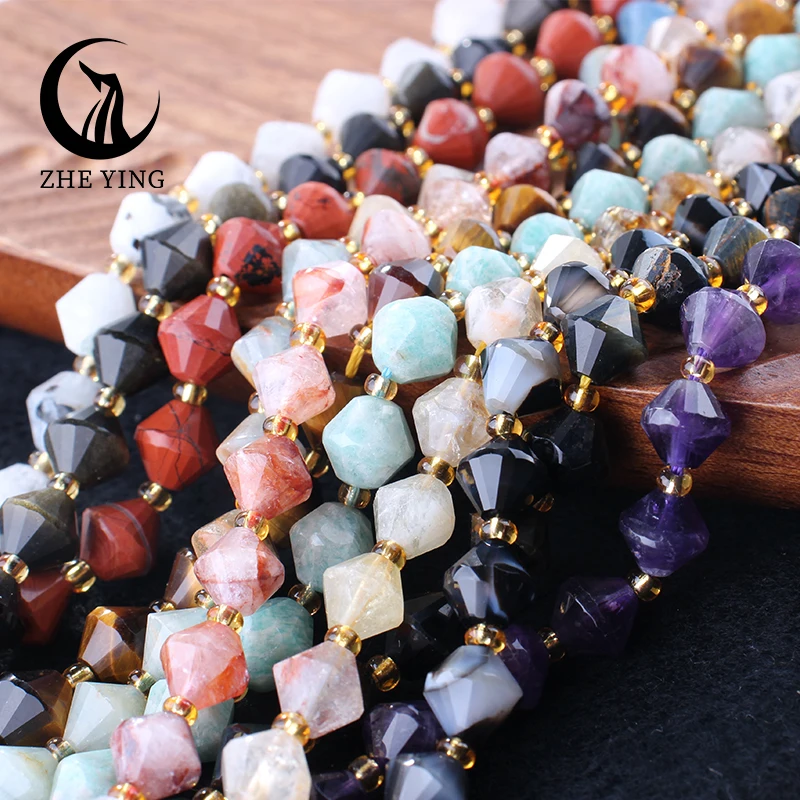 New 8mm Bicone Shape Faceted Natural Stone Beads Citrine Loose Rhombus Faceted Stone Beads for DIY Jewelry Making Accessories