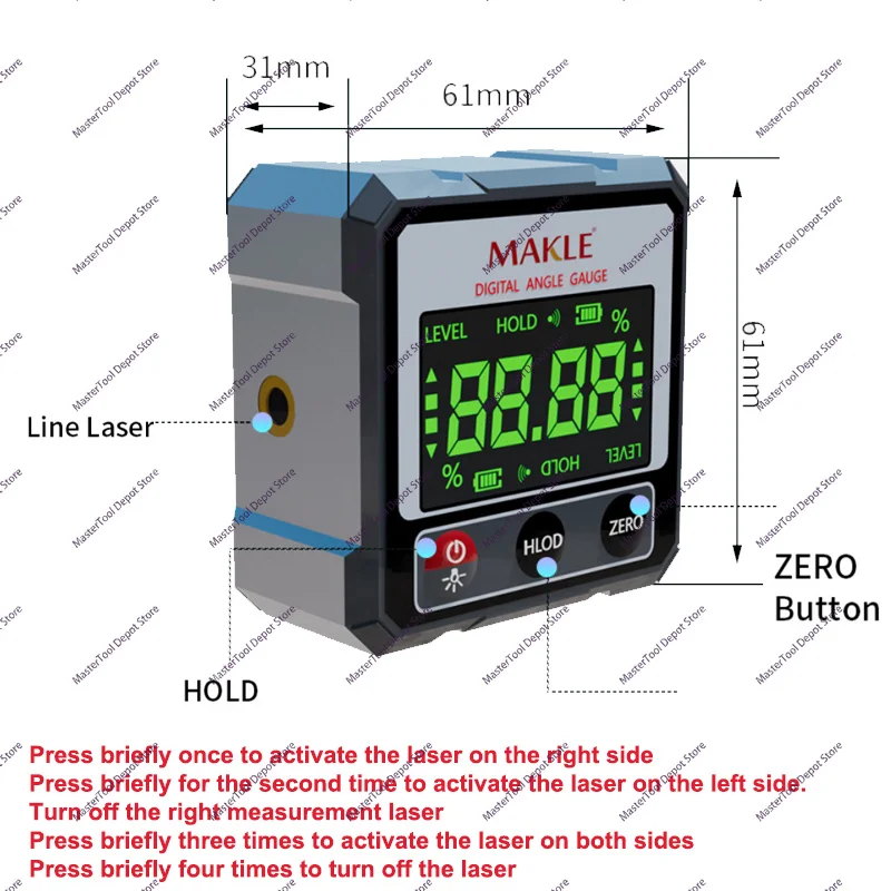 Digital Goniometer, Electronic Level, Laser Digital Level, Inclinometer, Angle Meter, Rechargeable Level Box