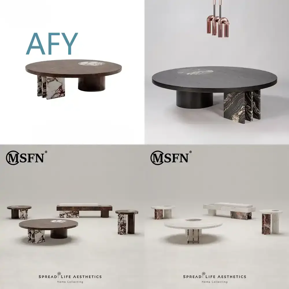 Simple Modern Round Marble Creative Combination Sofa Coffee Table for Living Room Cafe High Low Table for Home Decor