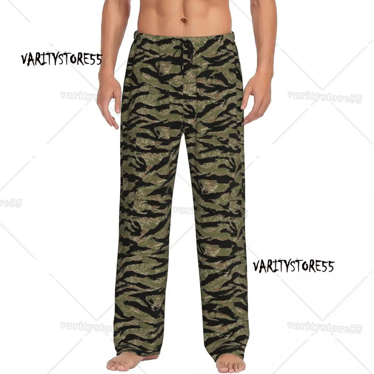 Custom Tiger Stripe Camo Pajama Pants Sleepwear Men Elastic Waistband  Camouflage Sleep Lounge Bottoms with Pockets