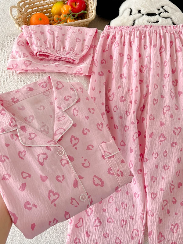 

Casual Cloud Cotton Short Sleeve Sleepwear Set for Women Comfortable Home Clothes Sweet Style Three Piece Women's Pyjamas