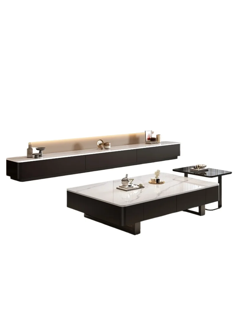 

Floor-to-ceiling living room household small apartment coffee table combination solid wood TV cabinet