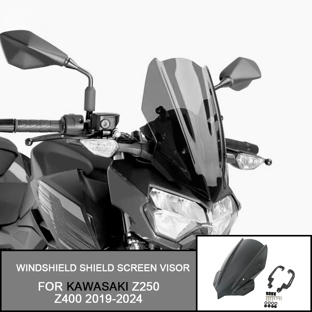 

Motorcycle Sports Windshield Windscreen Deflector Visor Viser For Kawasaki Z250 Z400 2019-2024 2023 2022 Z 400 Double Bubble