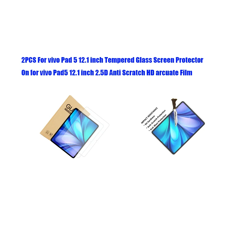 

2PCS For vivo Pad 5 12.1 inch Tempered Glass Screen Protector On for vivo Pad5 12.1 inch 2.5D Anti Scratch HD arcuate Film