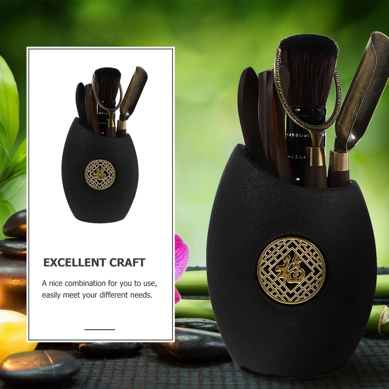 

Six Gentlemen Tea Ceremony Set Black Clay Tube Chinese Gongfu Tools Supplies Tea Lovers Gifts Long Life Kitchen Bar Utensils