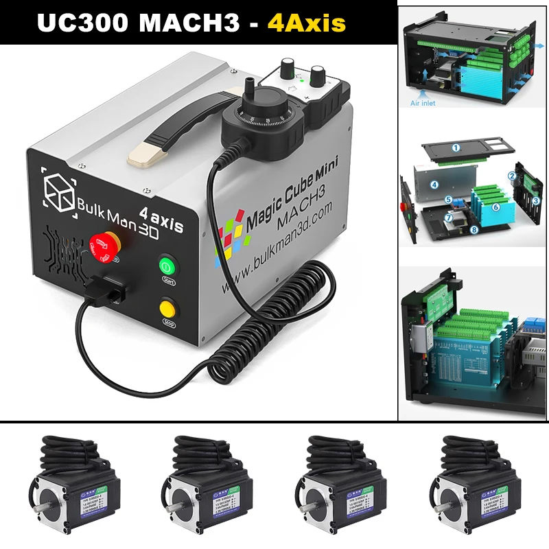 BulkMan3D UC300 4-Axis CNC Controller, Magic Cube Mini Mach3 Control Box, 3N.m Closed-Loop Motor + MPG Handwheel for CNC Machine