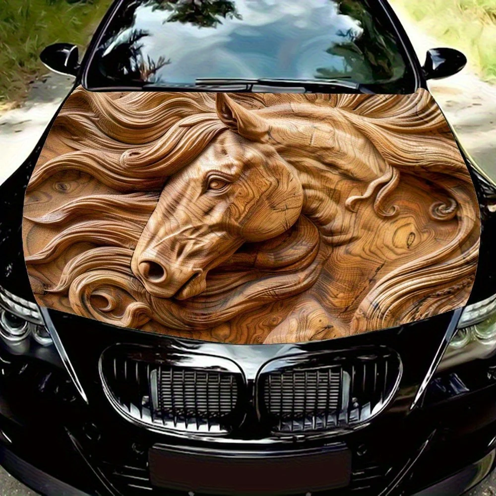 

Wooden Horse Pattern Car Hood Vinyl Sticker, Universal Fit, Durable Paper Material, Engine Cover Decal, Auto Accessories, Eye-Ca