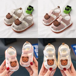 Sandali estivi per bambini Cartoon Bear Applique traspirante primi camminatori Cute Infant Toddler Boys Girls scarpe antiscivolo con suola morbida