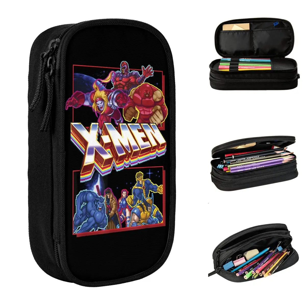 Cute Retro X-Men Video Game Comic Pencil Case Pencilcases Pen Box for Student Large Storage Bag School Supplies Gift Stationery