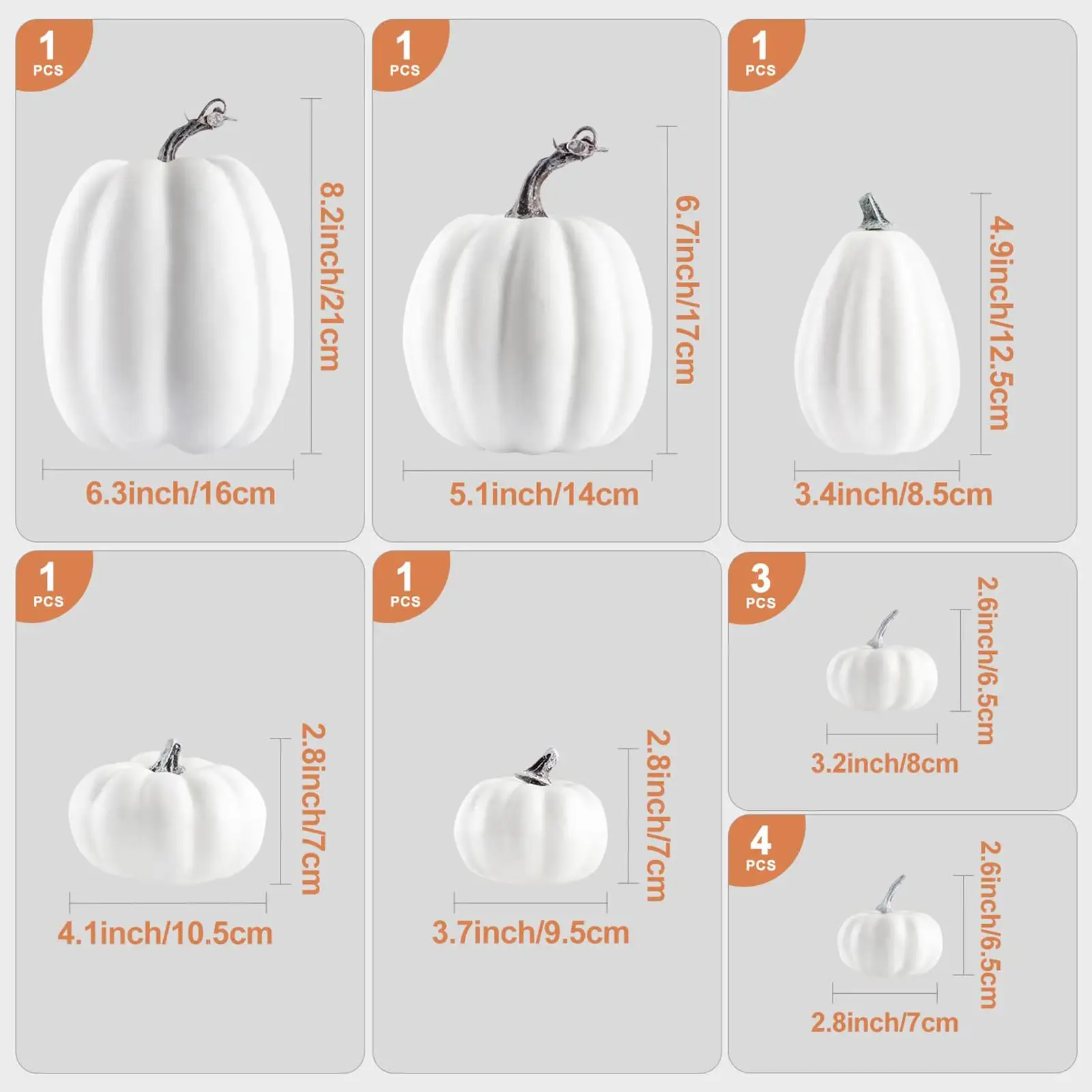 12x Artificial Pumpkins Set Large Decoration for Autumn Halloween Fall Holiday