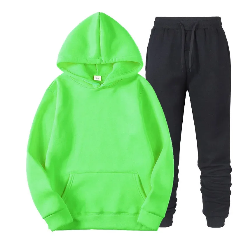 Sets Brand Solid Color Casual Hoodies+Fitness Pants Men Women Autumn Winter Warm Sweatpants Tracksuit Joggers Sportswear Suit