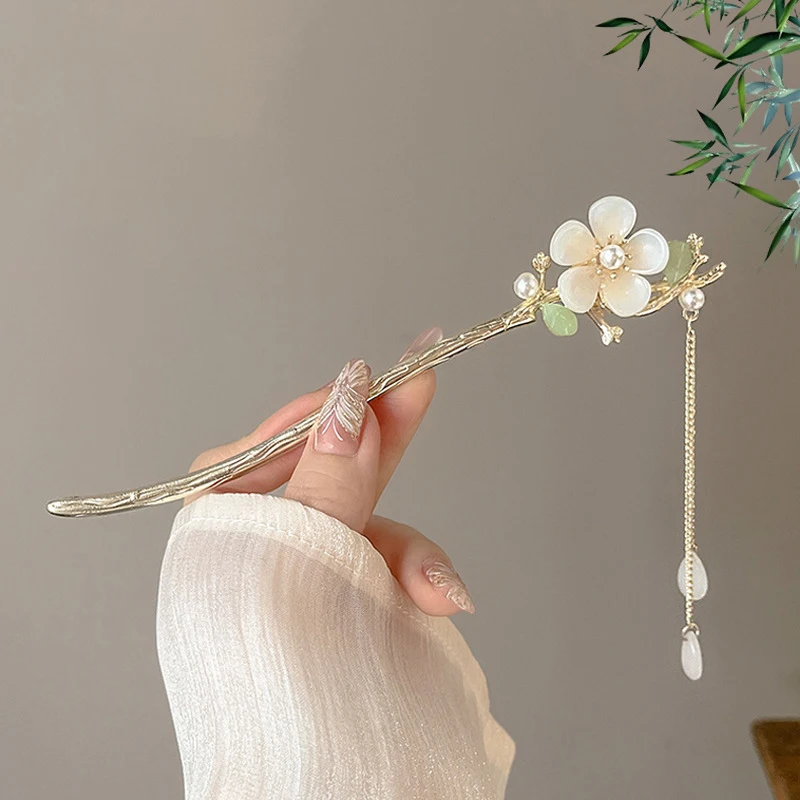 Elegante chinesische Stil Haarstab Haarspange Dutt Quaste Haarnadel traditionelle Blumenmuster Frisur Frauen Schmuck Haarschmuck – Detail 6