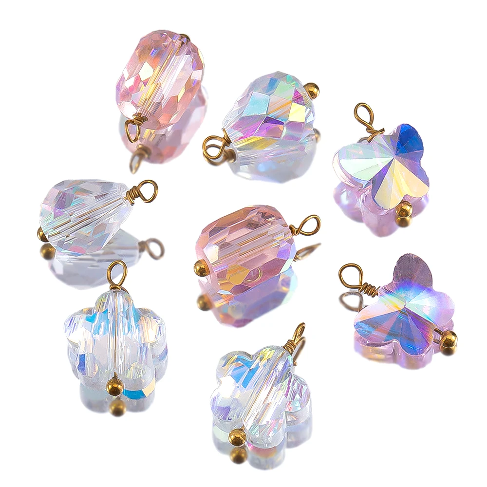 

10pcs 2pcs Metal Wire Hook with Glass Butterfly Waterdrop Charms Pendants for DIY Jewelry Boho Necklace Bracelet Earrings Making