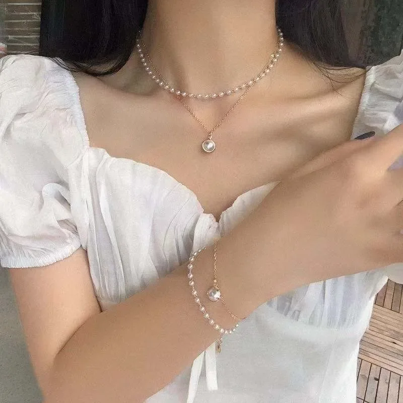 Beads Women's Neck Chain Kpop Pearl Choker Necklace Gold Color Goth Chocker Jewelry Pendant Necklaces 2024 Collar for Girl