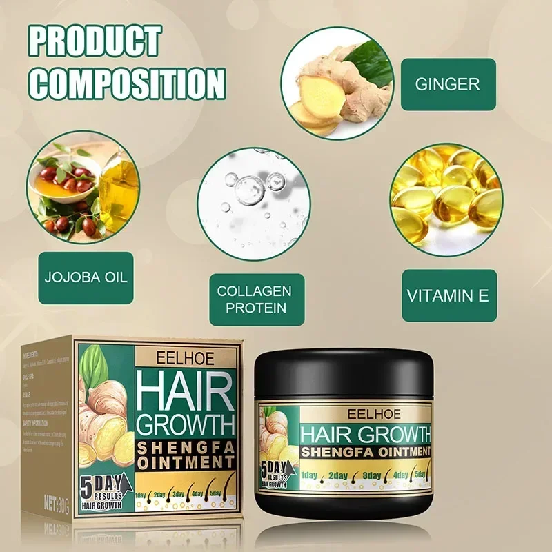 Ginger Hair Growth Cream Anti Hair Loss Hair Regrowth Smooth Cream Thickener Hair Care Oil Fast Grow Prevent Baldness Men Women