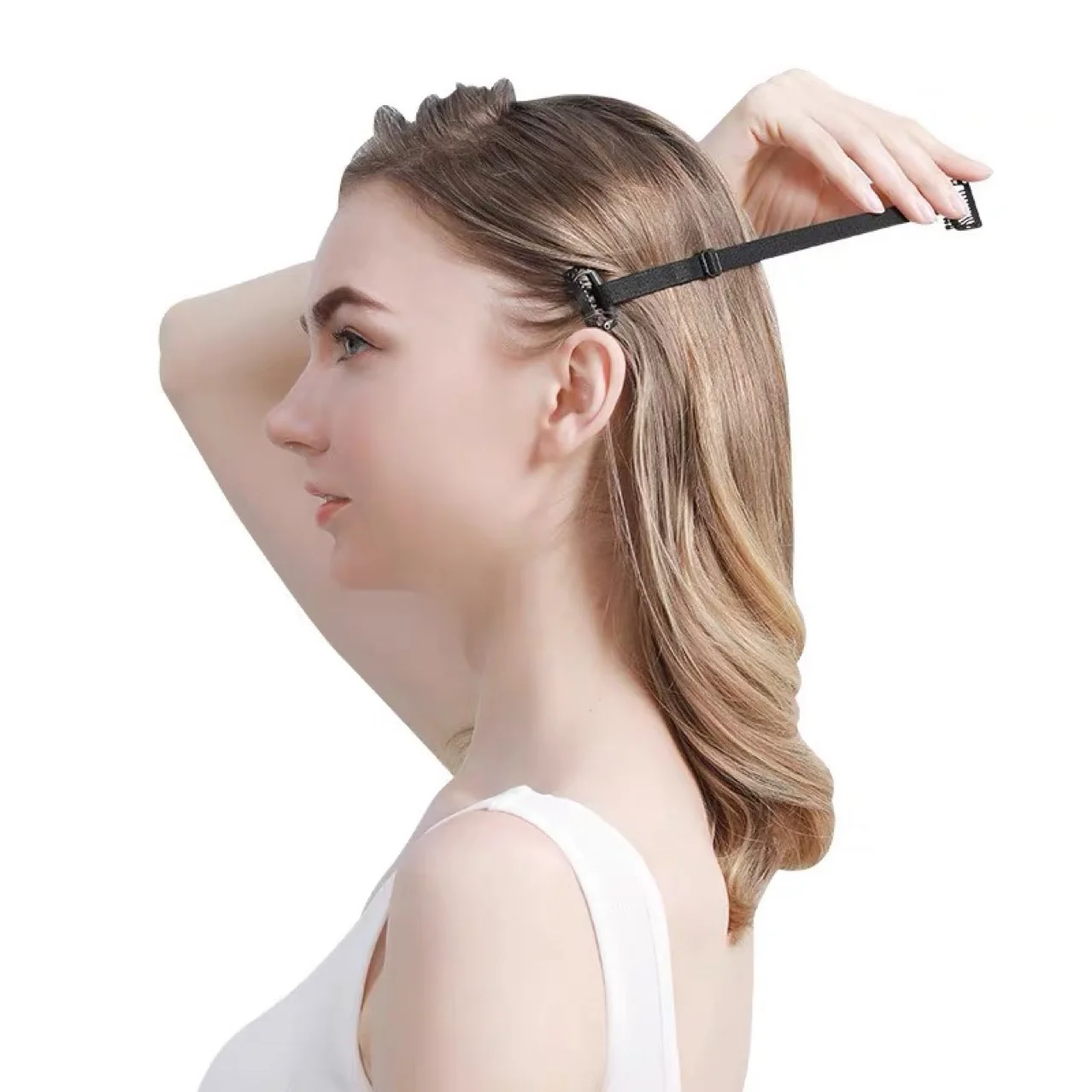 Plussign-Sangle réglable pour lifting du visage, simple, double, brune, élastique, bande commandée avec clip, beauté des cheveux