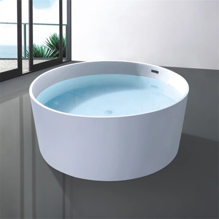 

Modern Style White Acrylic Freestanding Bathtub Round Solid Surface Bath Tub with Drainage for Soaking for Bathroom Use
