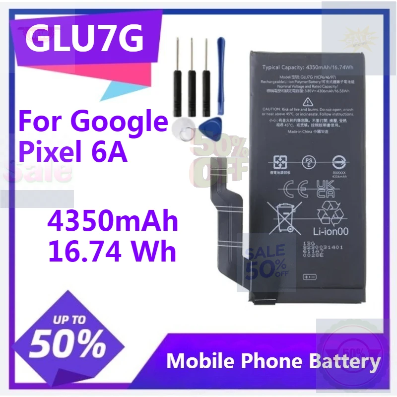 

GLU7G 4350mAh 16.74 Wh Replacement Battery for Google Pixel 6A Batteries with Repair Tool Kits