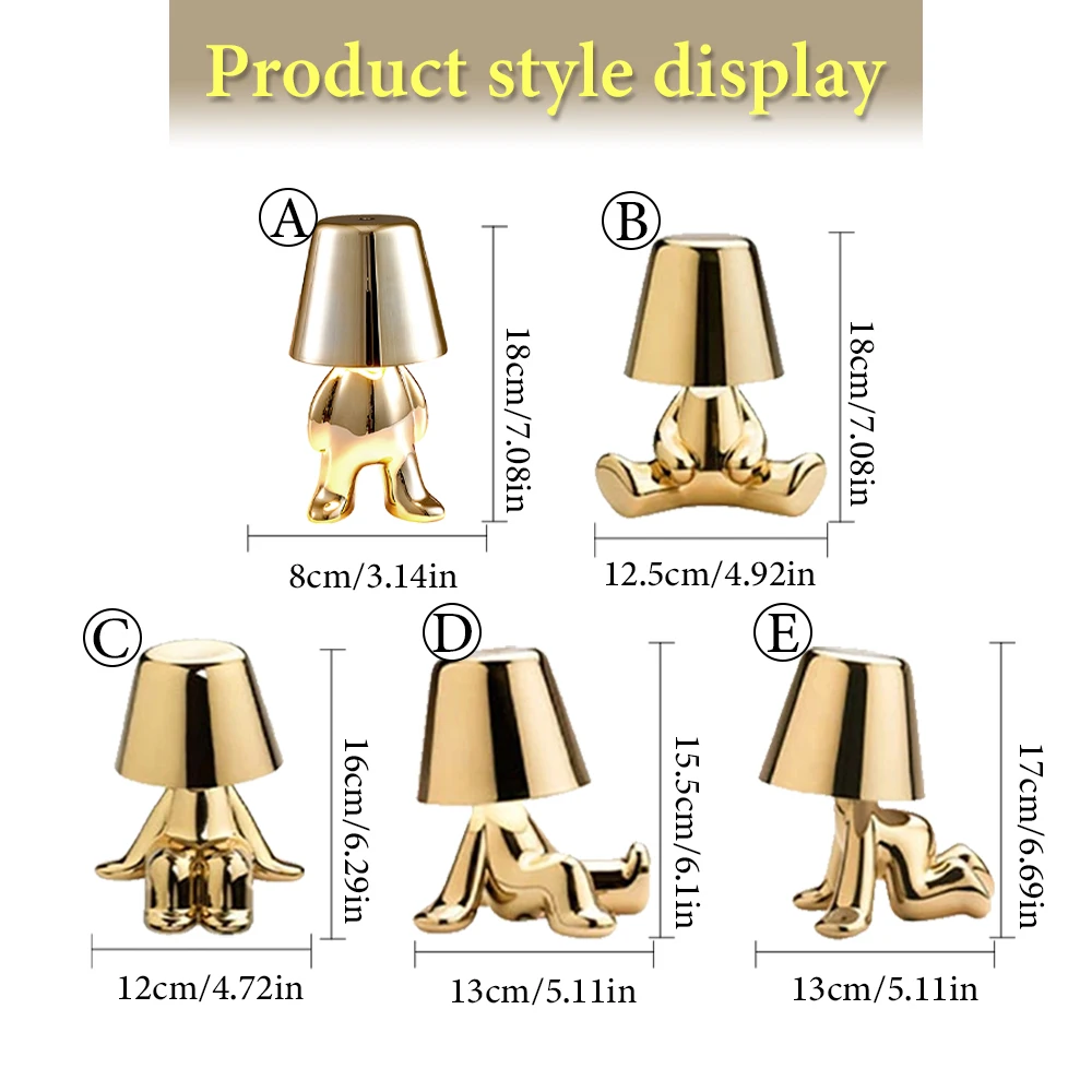Lámpara de mesa con interruptor táctil, luz LED nocturna, decoración de dormitorio, cafetería, Bar, regalo del Día de la madre, Little Golden Man, Italia
