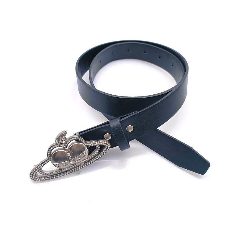 Fashion Love Saturn Cross Crown Design Buckle Belt Y2K Spicy Girl Love Leather Belt for Female Dress Jeans Ceinture Waistband