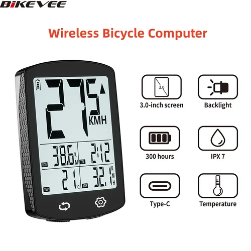 Imagen 1 del producto Ordenador inalámbrico USB-C para bicicleta, pantalla LCD Digital, velocímetro para ciclismo, odómetro, prueba de calorías con soporte para montaje en ordenador
