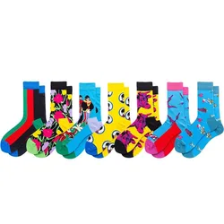 PEONFLY Fashion Combed Cotton Men Socks Colorful Comic Pattern Casual Happy Socks Funny Harajuku Novelty Calcetines Hombre