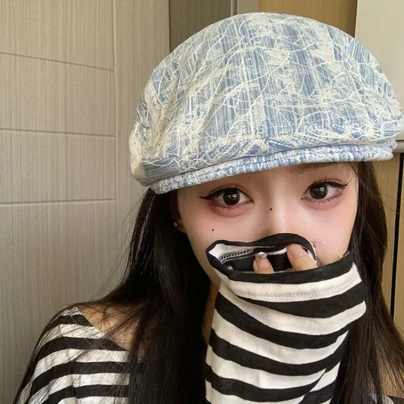 Japanese Retro Personalized Texture Denim Forward Hats Women Spring Autumn Travel Versatile Fashion Sunscreen Berets for Men