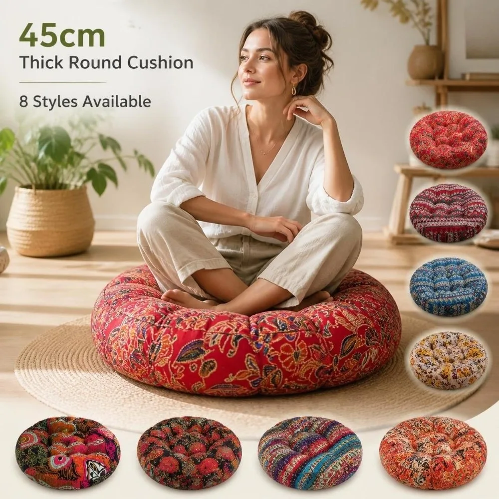 Thickened Bohemian Round Cushion Washable 45cm Yoga Meditation Mat Floor Pillow Ethnic Round Floor Cushion for Bedroom