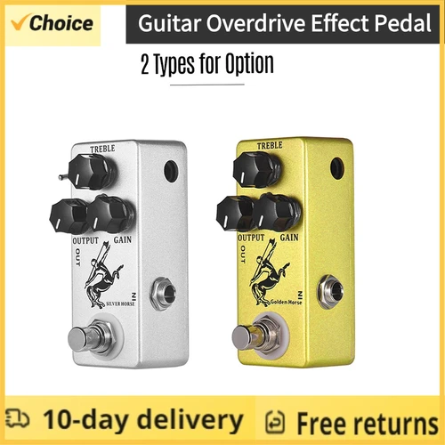 MOSKY Pedal de guitarra de caballo clásico dorado/plateado, Overdrive, efecto de guitarra, True Bypass, carcasa de Metal completa