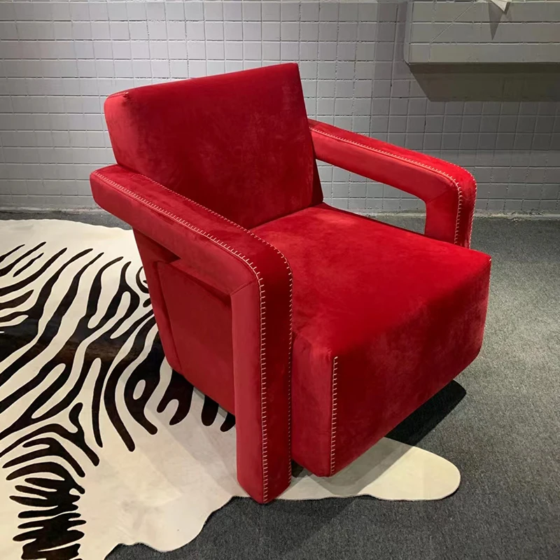 Luxury Modern Simple Design Red Velvet Fabric Backrest Lounge Arm Chair Leisure Chair Bedroom Furniture Living Room Chairs