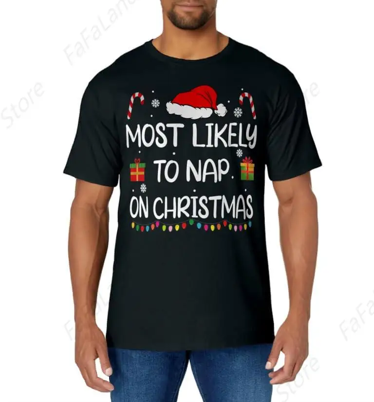 Most Likely To Nap On Christmas Family Funny Matching T-Shirt