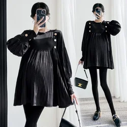 917# Autumn Winter Fashion Knitted Maternity Blouses Ins Patchwork Ruffle Loose Shirt Clothes for Pregnant Women Pregnancy Tops