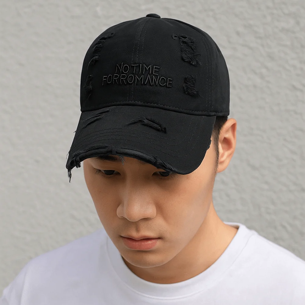 

Adjustable Ripped Baseball Cap Alphabet Embroidery Washed Cotton Letter Baseball Hat Korean Vintage Holes Peaked Cap Streetwear
