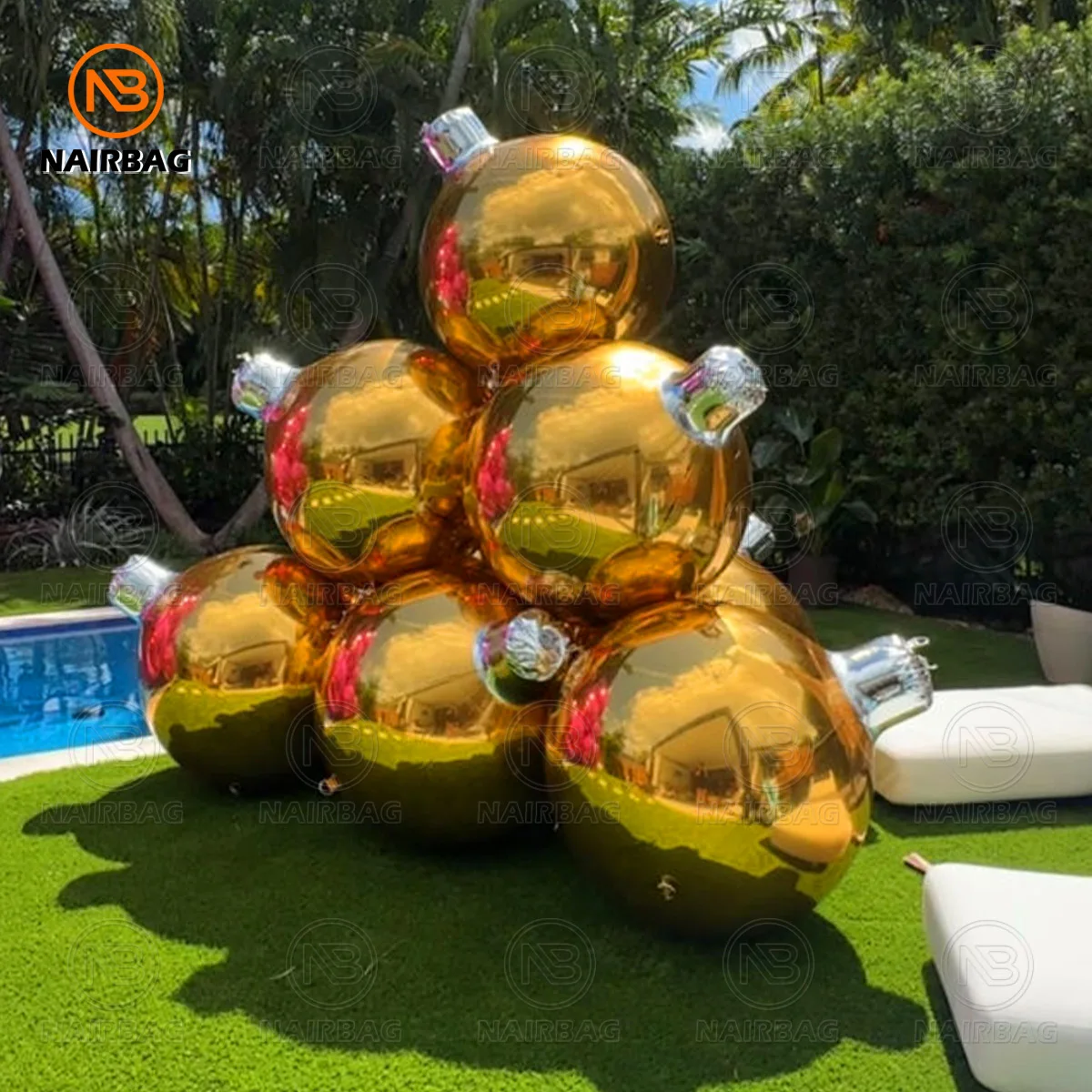 Green Inflatable Christmas Bulbs Mirror Ball Reflective Festival Party Decor Big Shiny Ball Red Inflatable Mirror Balloon Sphere