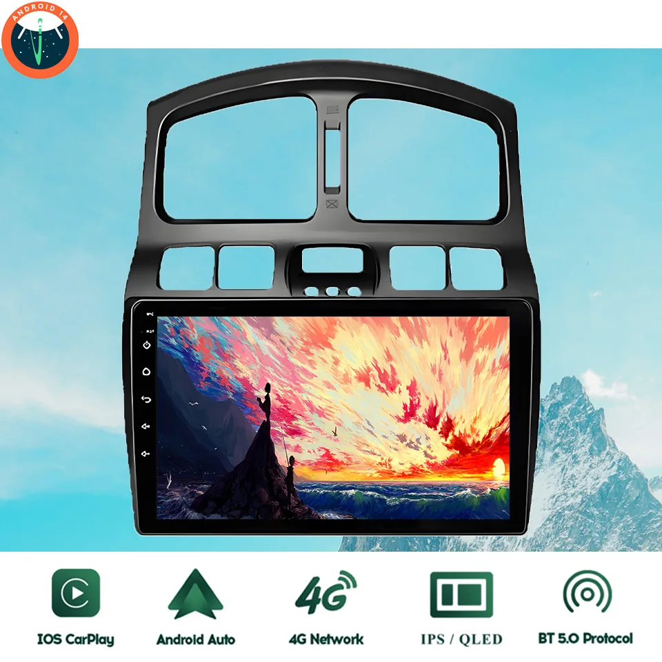 9 ''QLED Android 14 8G Ram GPS para coche Navi música Video reproductor Multimedia para Hyundai Santa Fe 2000 - 2012 unidad principal estéreo automática