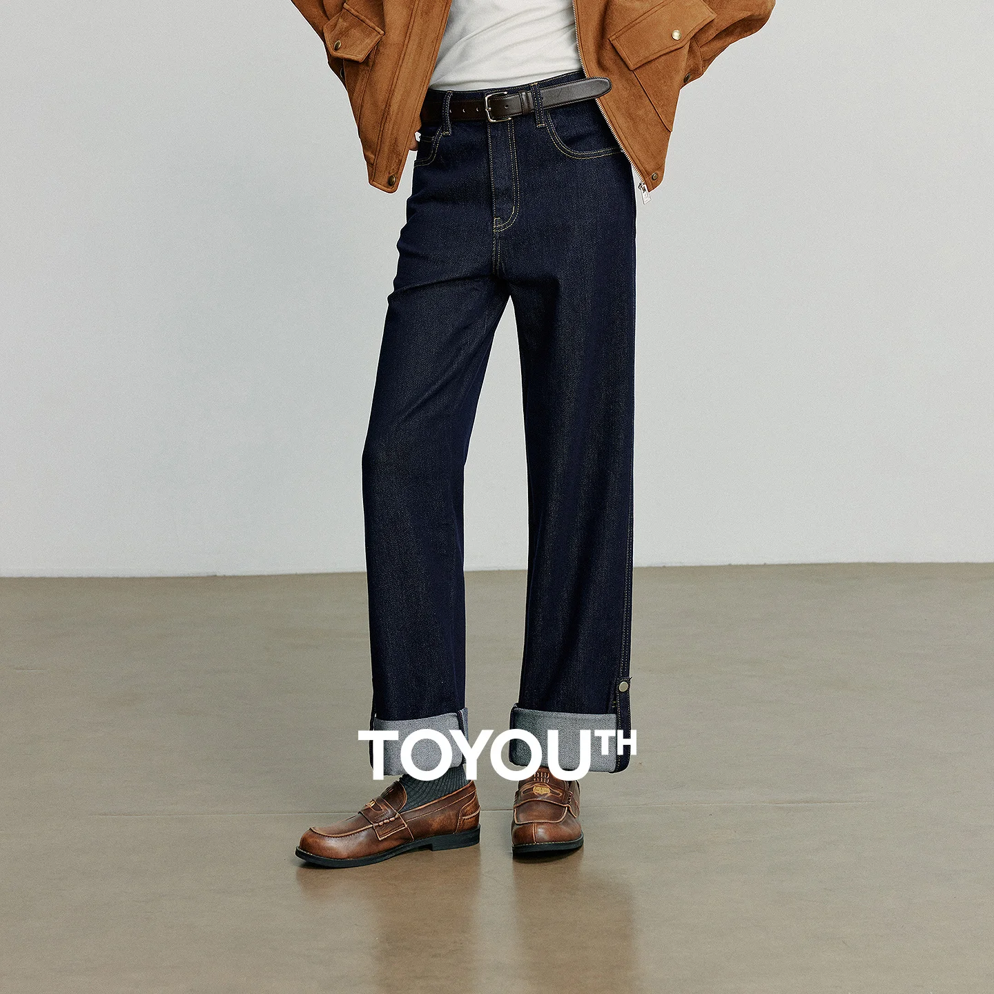 

TOYOUTH Women Denim Jeans 2025 Autumn New Lyocell Rolling Up Hem Elastic and Simple Straight Leg Ankle Length Pants