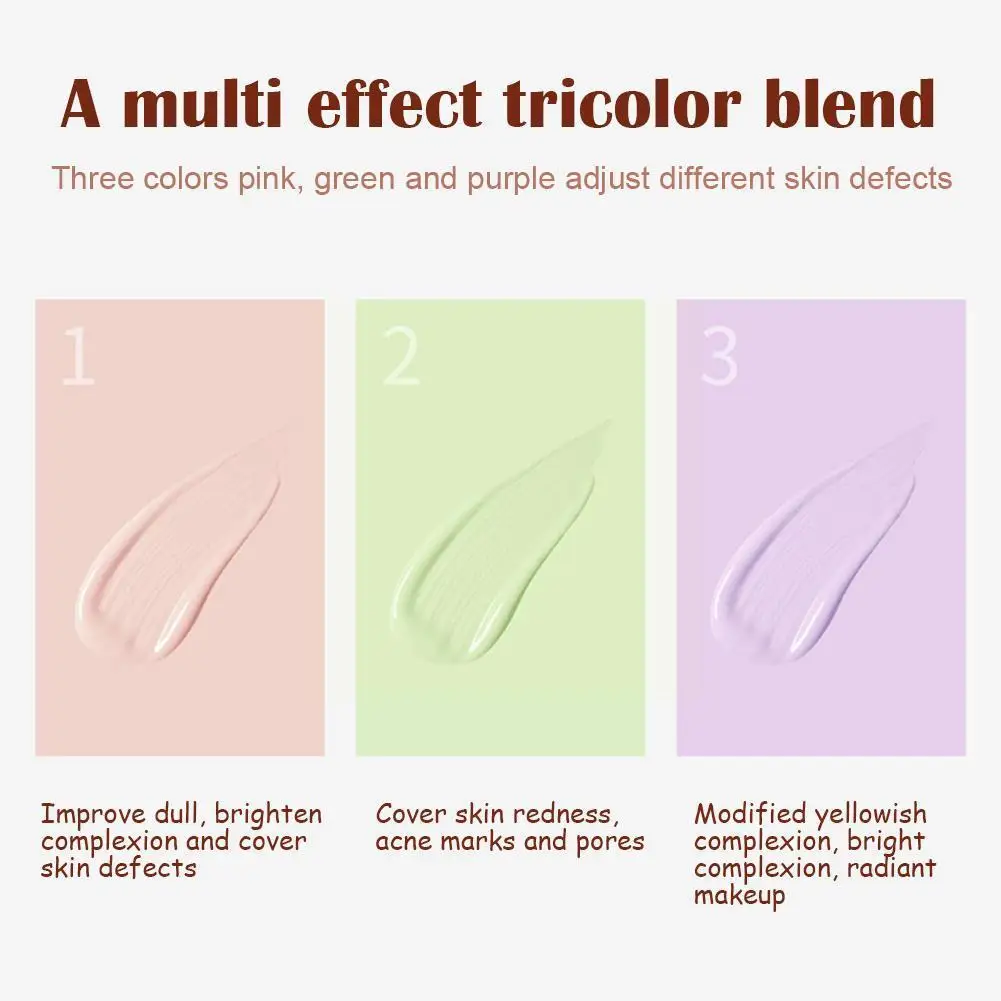 40g Tricolor Makeup Primer Moisturizing Brighten Skin Blemishes Cream Skin Oil-control Isolation Even Color Colour Cover D3r5