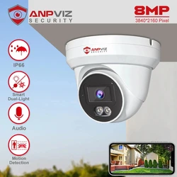 Anpviz-Cámara de torreta IP POE de 8MP para exteriores, videocámara inteligente de doble luz, ColorVU, 30m, CCTV, IP67, H.265, Audio, detección de personas y vehículos