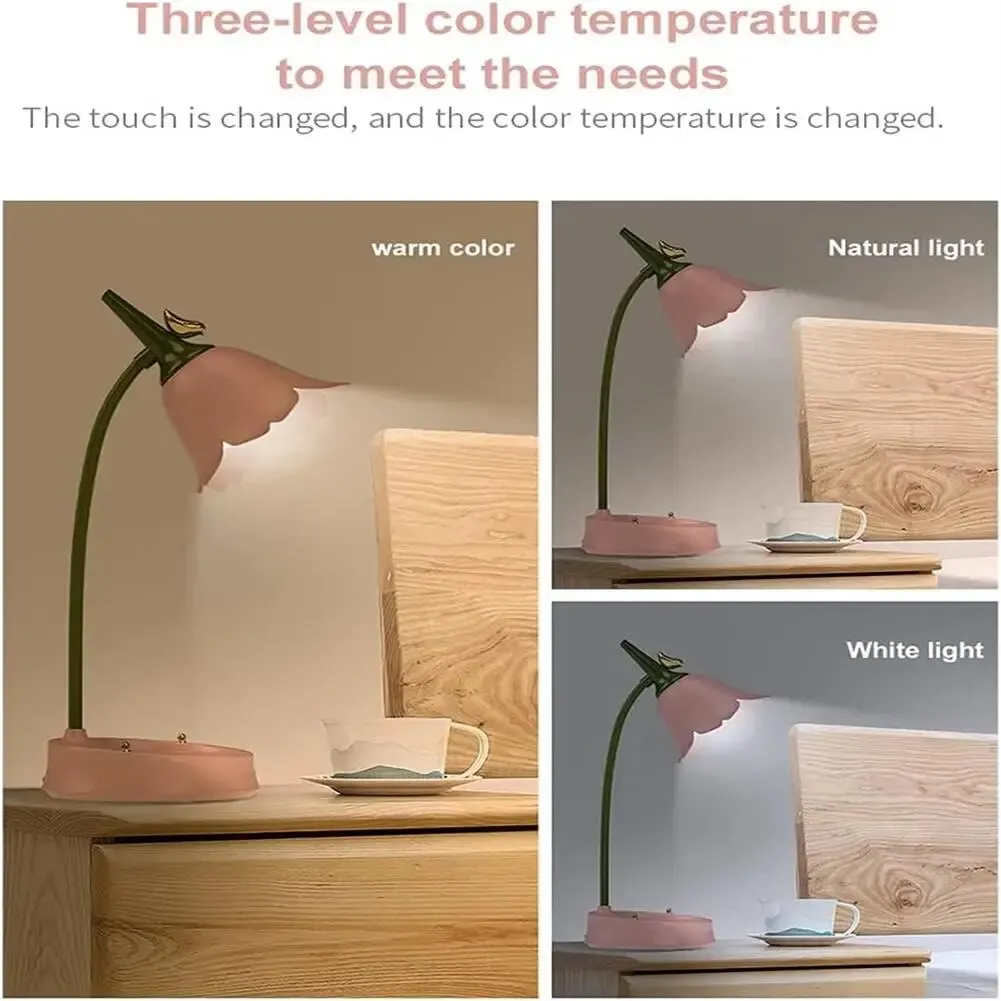 3W LED Desk Lamp Table Light Adjustable Gooseneck Rechargeable Battery Night Light With Mobile Phone Holder For Kids