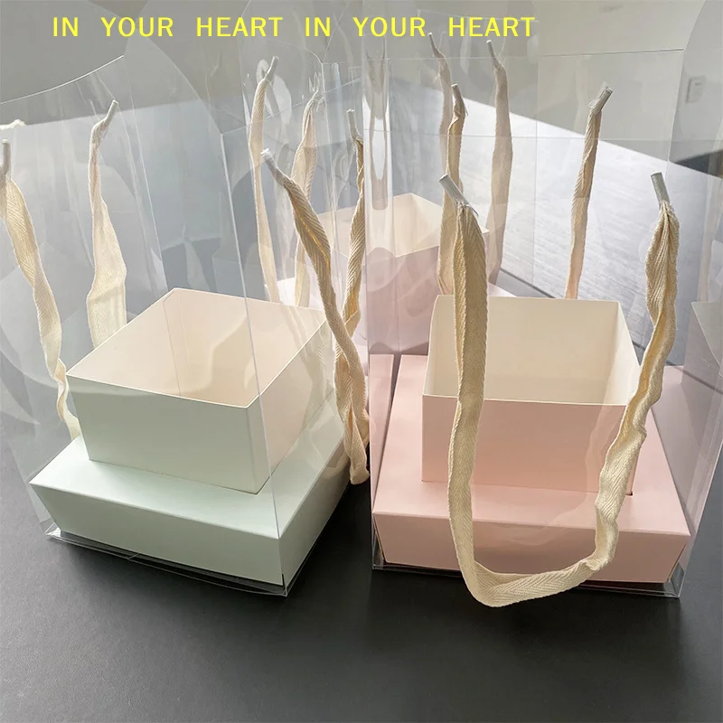 

【X】Rose Flower Hand Packaging Box Waterproof Transparent Flower Art Arrangement Paper Box Portable Tote Florist Supplies Package