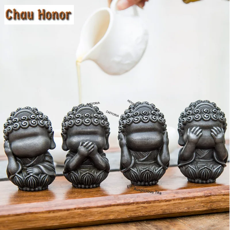 ZAEYORIA Chinese Four No Form Buddha Tea Pet Retro Fish Tank Landscaping Tea Figurine Play Toys Lucky Tea Statue Ornaments Craft
