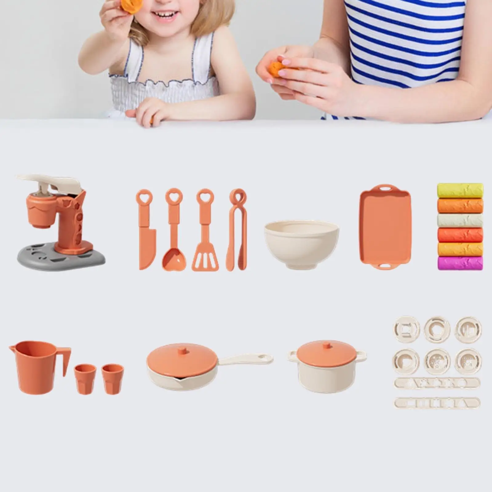 Kids Pretend Clay Toys, Kitchen Playset, Handmade Early Learning Play House Noodle Machine for Playroom Activity Creativity