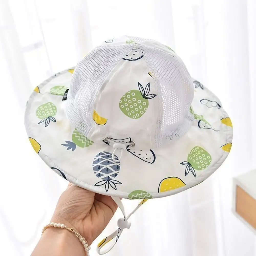

Fashion Cartoon Children Sun Hat Fruit Print Thin Baby Fisherman Cap Sun Net Draw String Bucket Hat Beach Travel