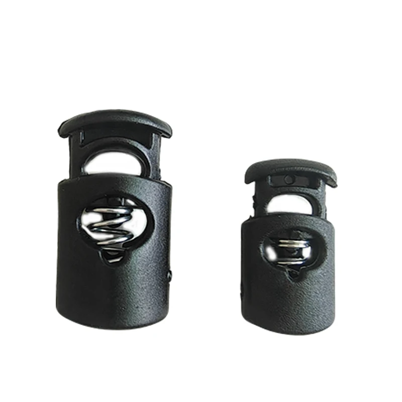 50 Stück Kunststoff-Kordelstopper Federklemmen für Kordelzug, Seil, Schlüsselband, Schnürsenkel, Kleidung, Schwarz, Einzelloch – Detail 4