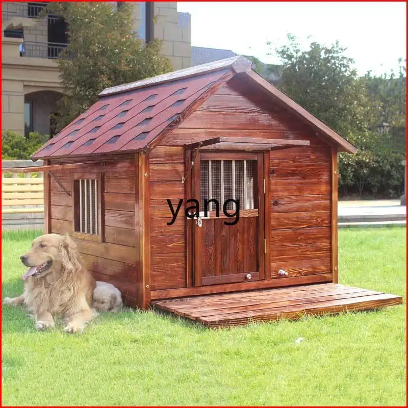 LH Outdoor Waterproof Large Dog Solid Wood Kennel Dog Villa Rainproof Outdoor Dog House