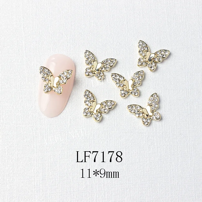 10Pcs Gold/Silber Multi-Designs Nail art Schmuck Charms Weiß/AB Kristall Strass 3D Schmetterling Geformt legierung Nagel Zubehör – Detail 19