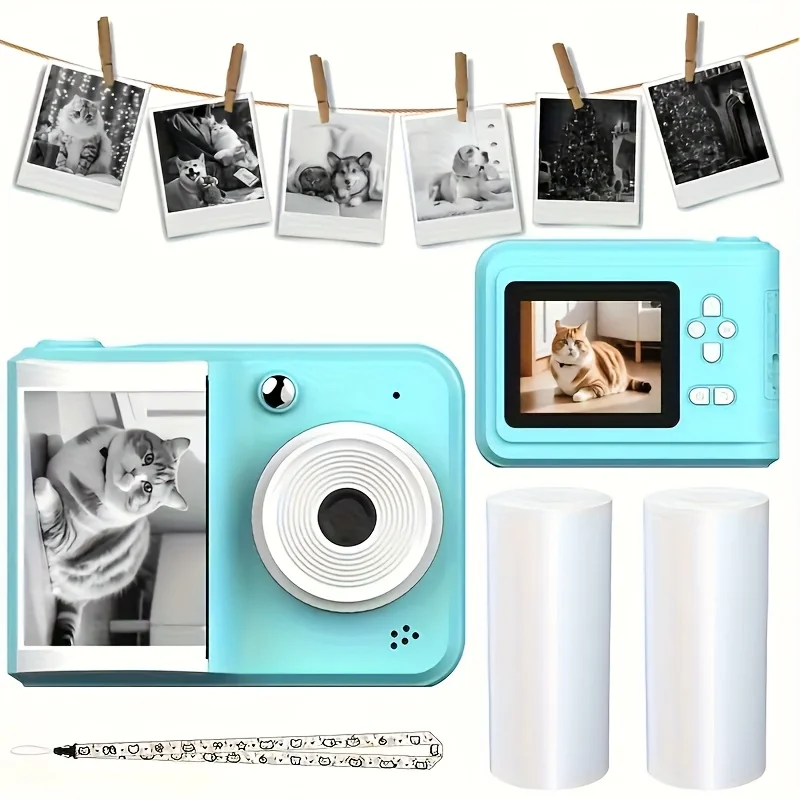 The New Blue Thermal Printing Camera Can Take Photos and Print, Portable High-Pixel Photo Printing Machine